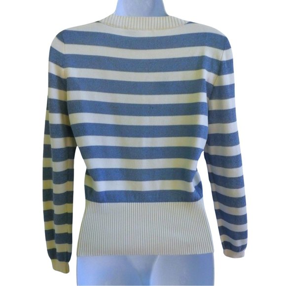 Crissa Linea Italiana Vintage 70s Wool Knit Sweater Top Blue Ivory Stripe Italy - Picture 3 of 6